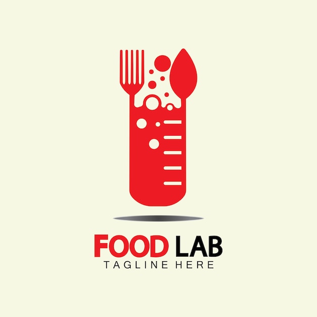 Modello di progettazione dell'illustrazione dell'icona di vettore del logo del laboratorio alimentare. logo del laboratorio. provetta da laboratorio con cucchiaio e forchetta.