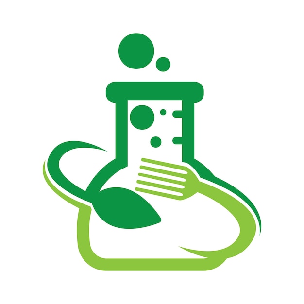 Шаблон векторной иллюстрации логотипа Food Lab лаборатория logoLab пробирка с ложкой и вилкой