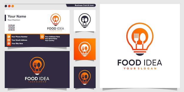 Food logo with line art idea style and business card design, health, food, energy, template 