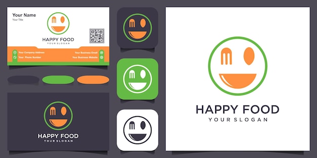 Food logo with smile. Label for food company. Vector illustration with smiling mouth.