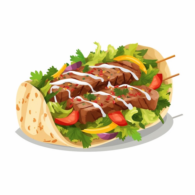 肉のグリルレストランの牛肉ケバブ ベクター 美味しいトルコのグリル料理 デザインアイソラ