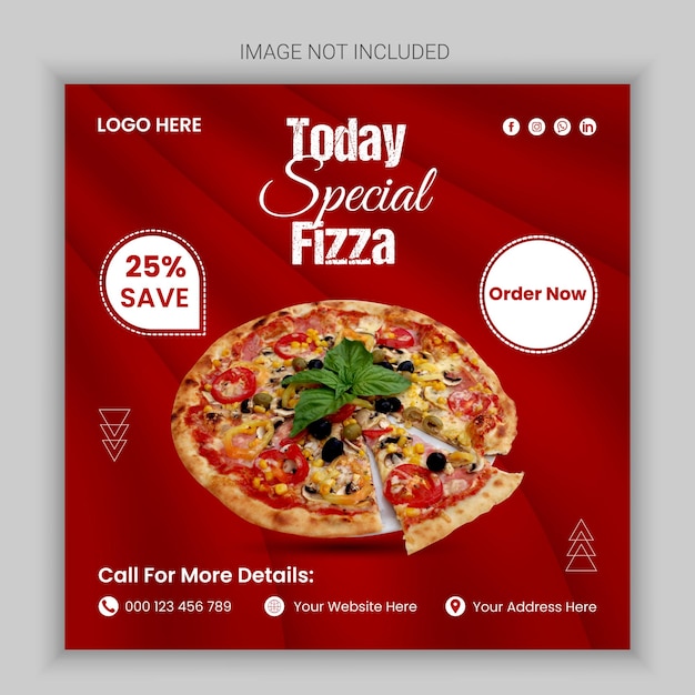 벡터 음식 메뉴와 맛있는 피자 소셜 미디어 배너 템플릿