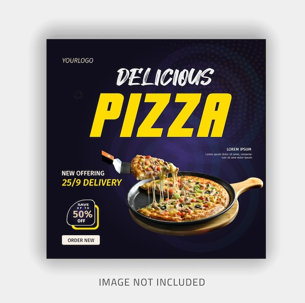 Еда меню и вкусная пицца шаблон социальных медиа баннер