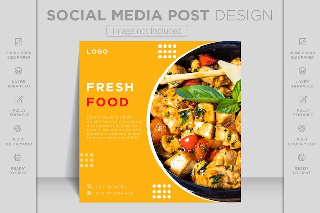 Меню еды и плоский дизайн ресторана шаблон сообщения в социальных сетях facebook