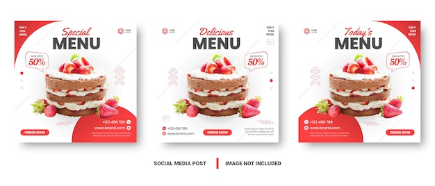 Публикация в социальных сетях баннера меню еды. редактируемые шаблоны социальных сетей для рекламных акций в меню 