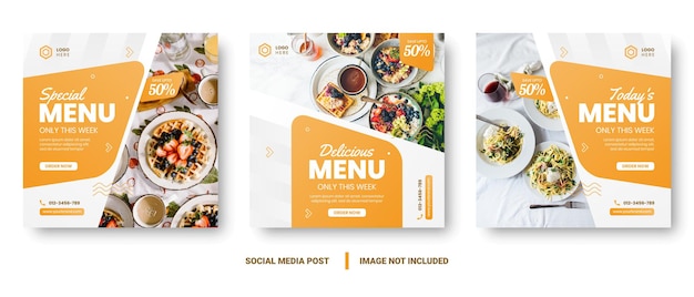 Vector food menu banner social media post. editable social media templates for promotions on the food menu. set of social media story and post frames. layout design for marketing on social media.