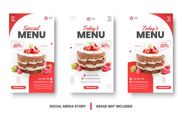 Food menu banner social media post. Editable social media templates for promotions on the Food menu. Set of social media story and post frames. Layout design for marketing on social media.