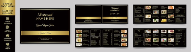 Vettore modello brochure menu cibo modello brochure menu cibo paesaggio menu di lusso semplice layout moderno