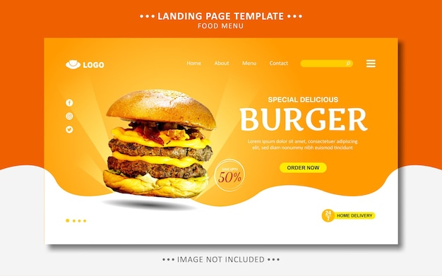 Vector food menu burger landing page template