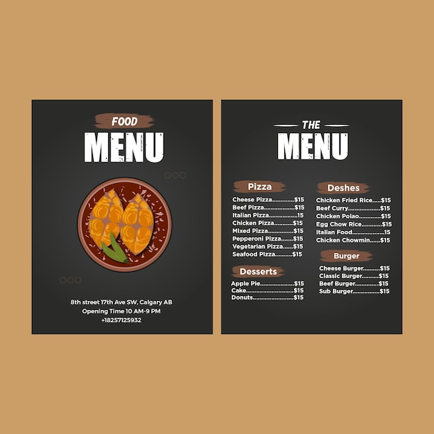 Vector food menu card design