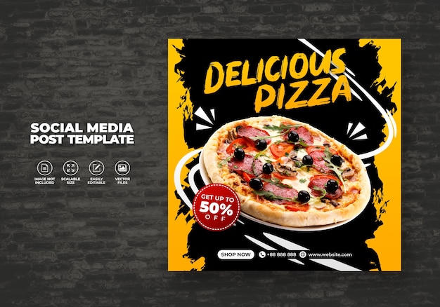 Food menu and delicious best pizza for social media vector template