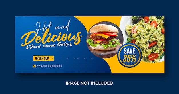 Menu del cibo e delizioso hamburger facebook cover banner template design premium vector