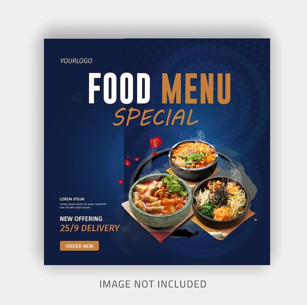 food menu and delicious burger social media post promotion square banner template with multiuse