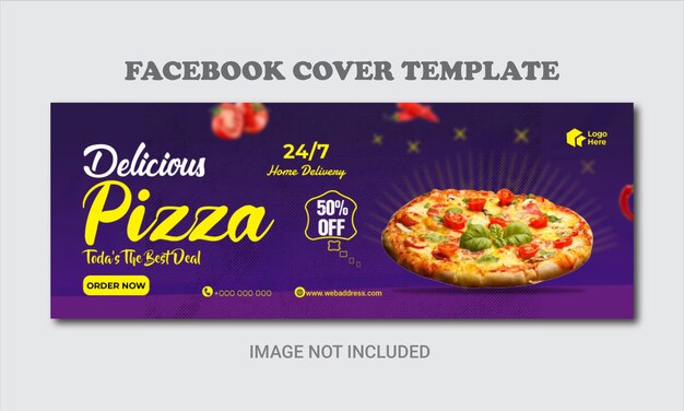 Food menu and delicious pizza design benner facebook cover banner template