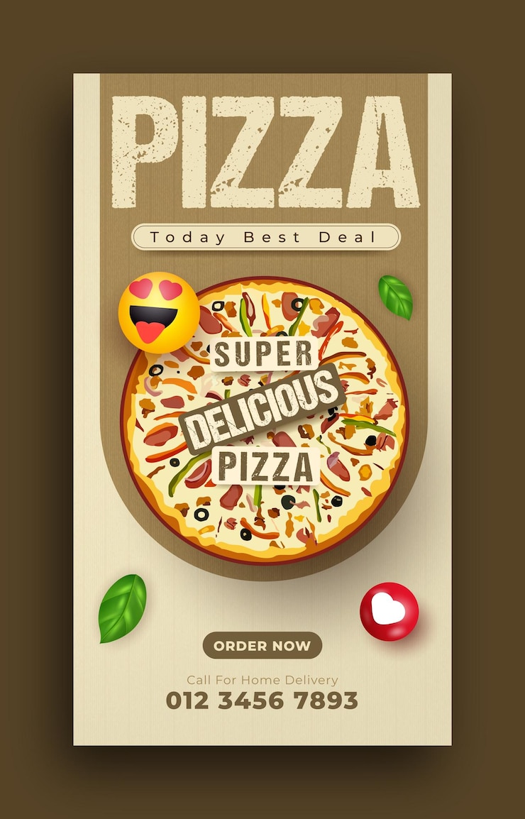 Vector 음식 메뉴와 맛있는 피자 인스타그램 스토리 템플릿