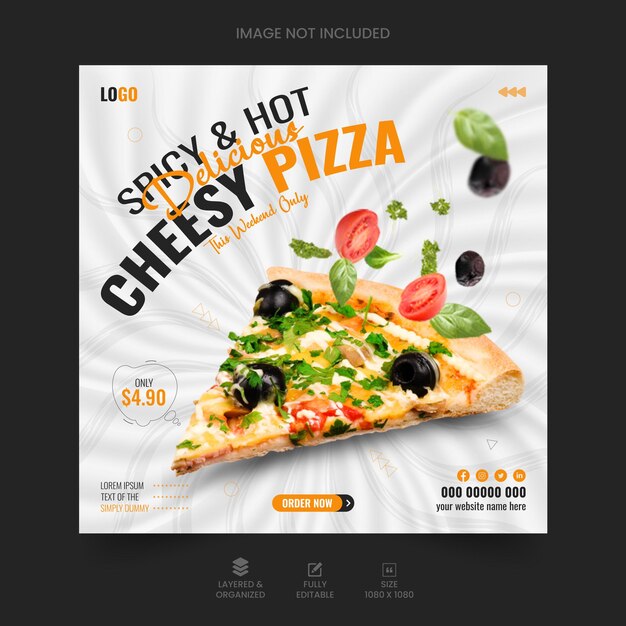 Food Menu and delicious pizza social media banner design