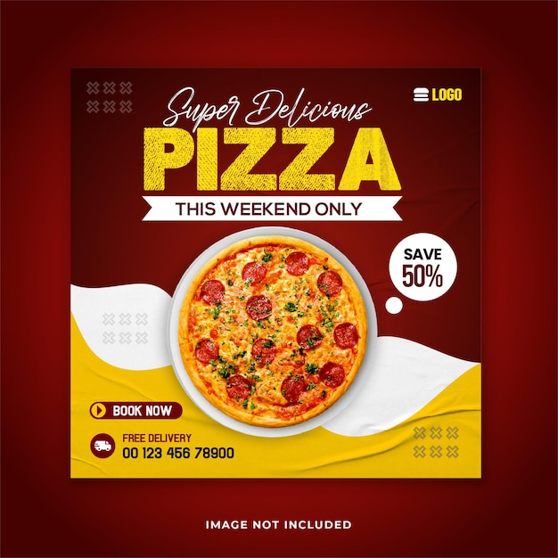 Food menu and delicious pizza social media banner template premium vectors