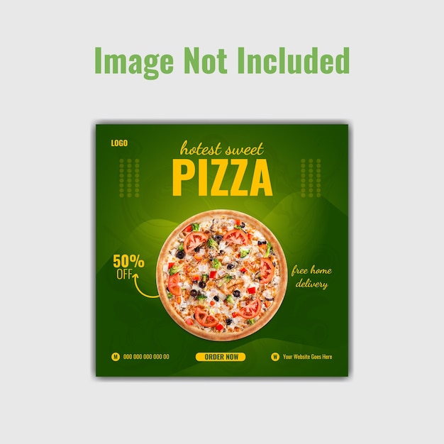 Food menu and delicious pizza social media banner template