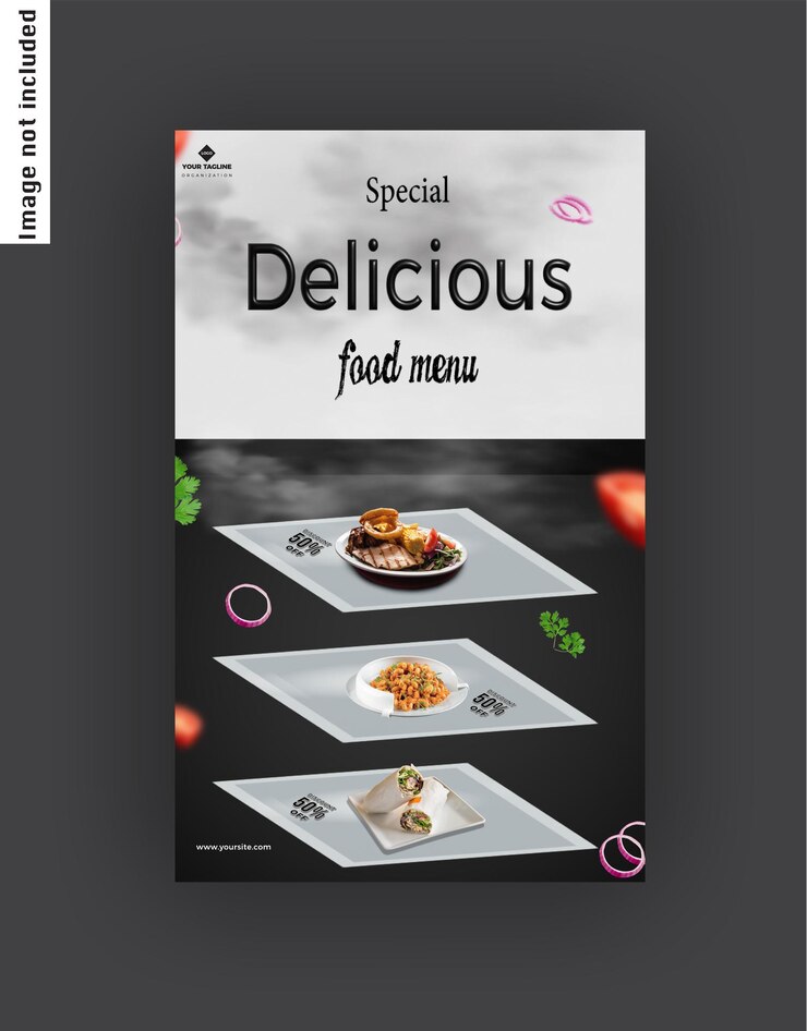 Vector food menu and delicious pizza social media banner template