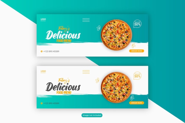 Food menu and delicious pizza social media banner template