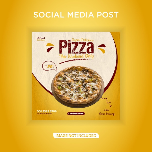 Food menu and delicious pizza social media banner