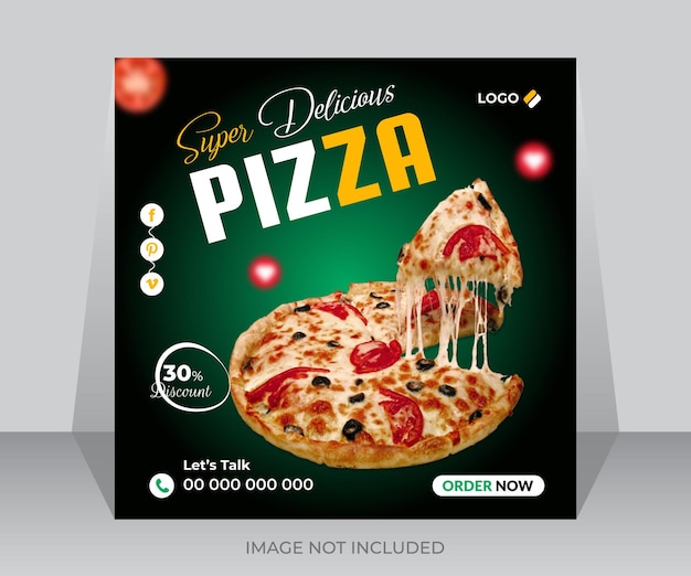 Vettore menu di cibo e deliziosa pizza modello di post sui social media