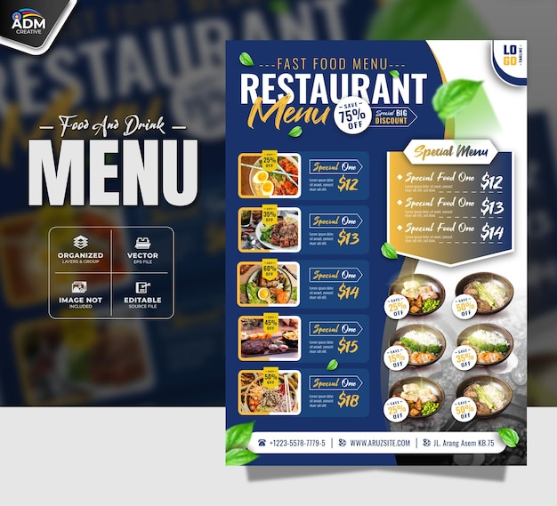 Food MENU design bifold brochure en flyer sjabloon