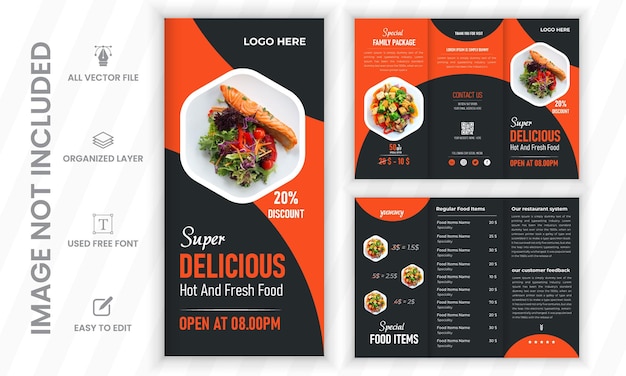 Vector food menu design creatief restaurant menu drievoudige brochure sjabloon