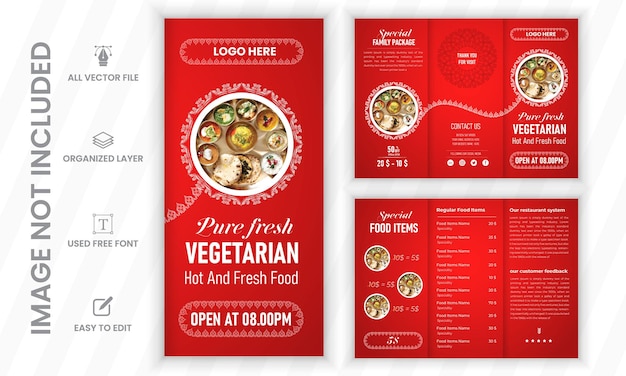 Vector food menu design creatief restaurant menu drievoudige brochure sjabloon