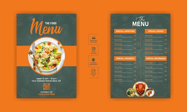 Food menu design template for restaurant with unique layout gradient