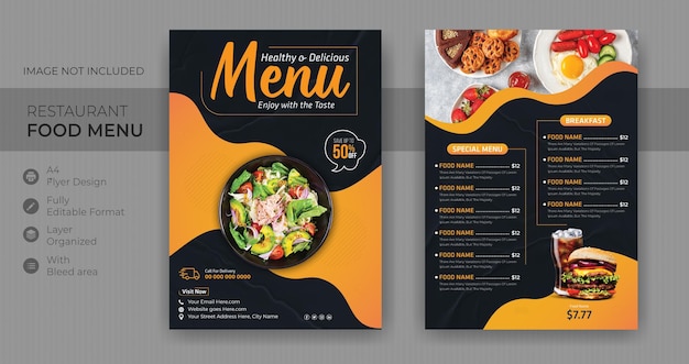 Food menu design template for restaurant