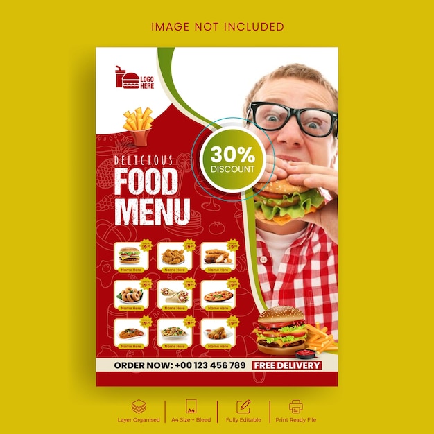 Vector food menu flyer or poster and restaurant menu print template design