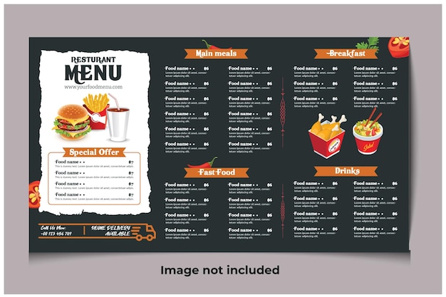 Food menu flyer for restaurant or coffee shop