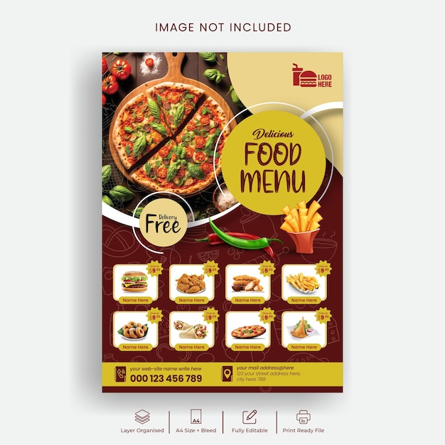 Food menu flyer and restaurant poster template