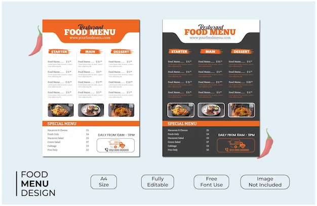 Food menu flyer for restaurant