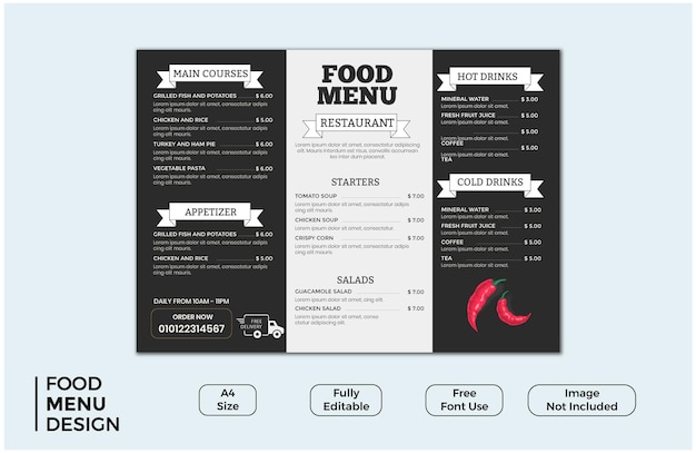 Vector food menu flyer for restaurant