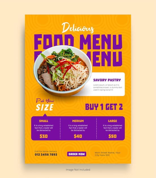 food menu flyer template design and restaurant promotion poster