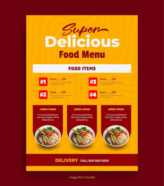 food menu flyer template design and restaurant promotion poster