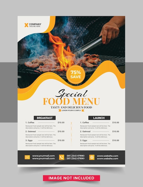 Vector food menu flyer template front side