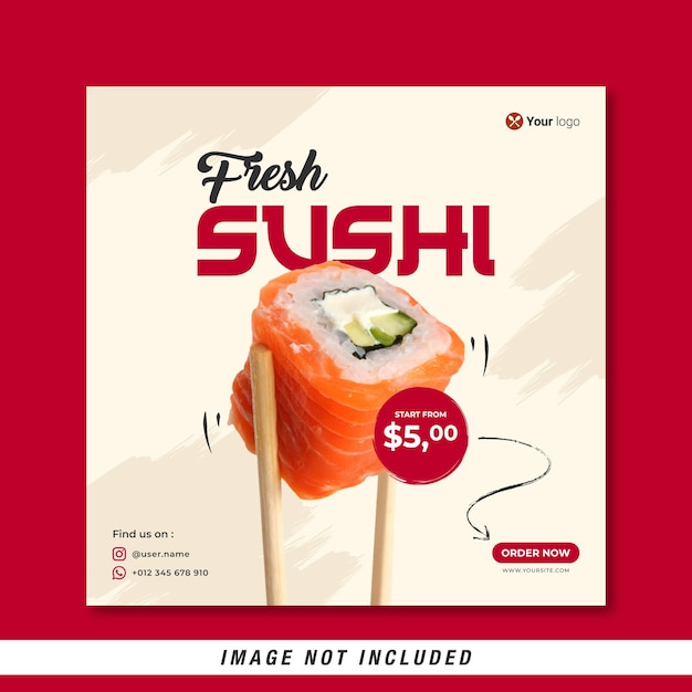 Vettore menu di cibo e modello di banner per social media sushi fresco vettore gratuito