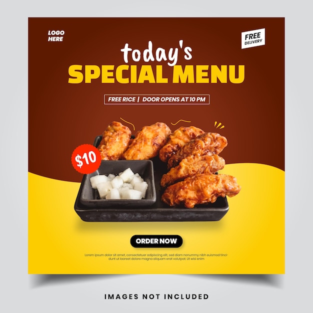 Vector food menu promotion and restaurant social media banner template