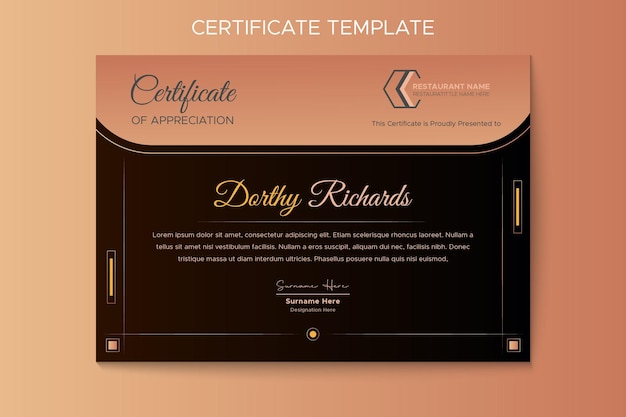 Food menu and restaurant certificate design template