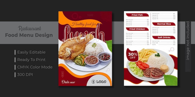 Food menu and restaurant flyer template