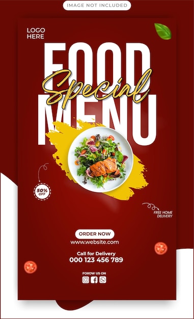 Vector food menu and restaurant instagram and facebook story template