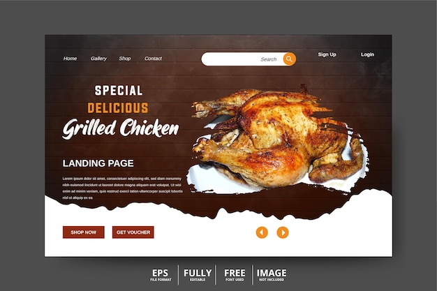 Vector food menu and restaurant landing page designs