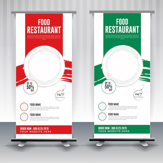Vettore menu alimentare e ristorante moderno design di banner di cibo arrotolato