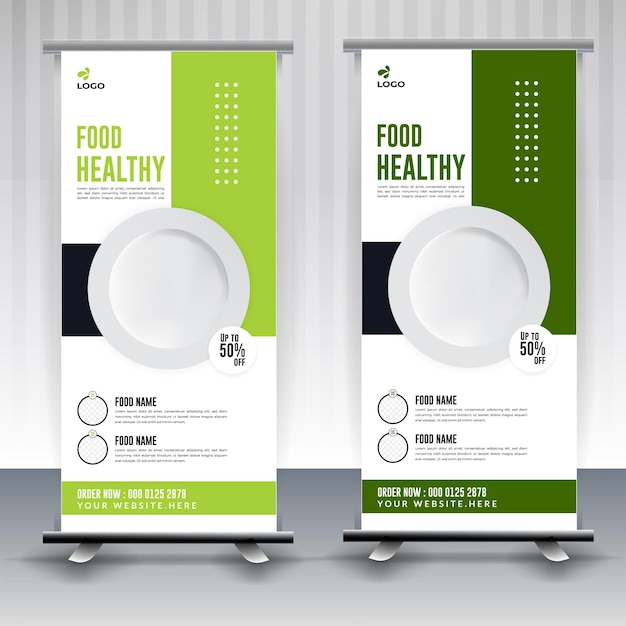Vettore menu alimentare e ristorante moderno design di banner di cibo arrotolato