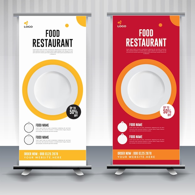 Vettore menu alimentare e ristorante moderno design di banner di cibo arrotolato