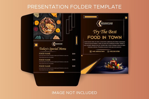 Vettore menu del cibo e modello di cartella di presentazione del ristorante