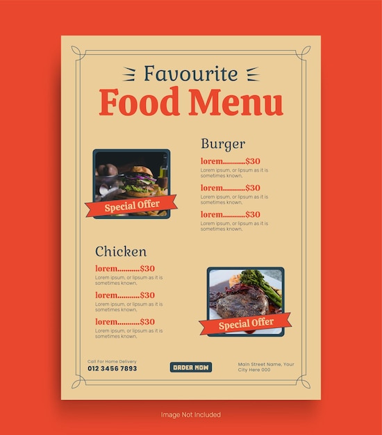 Food menu and restaurant promotion flyer